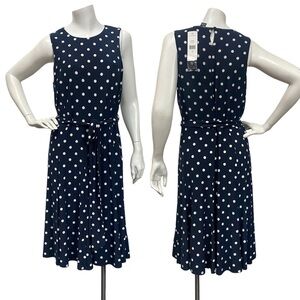 Lauren Ralph Lauren Navy Polka Dot Midi Dress